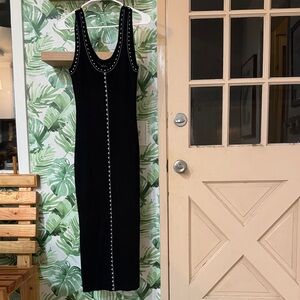 House of Harlow Black Sleeveless Midi Dress with Contrast Stitching